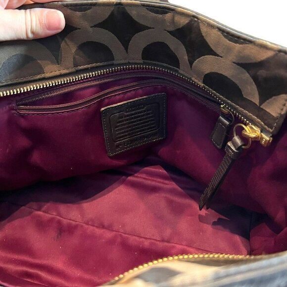 Coach Op Art Sateen chocolate color handbag - Picture 13 of 16